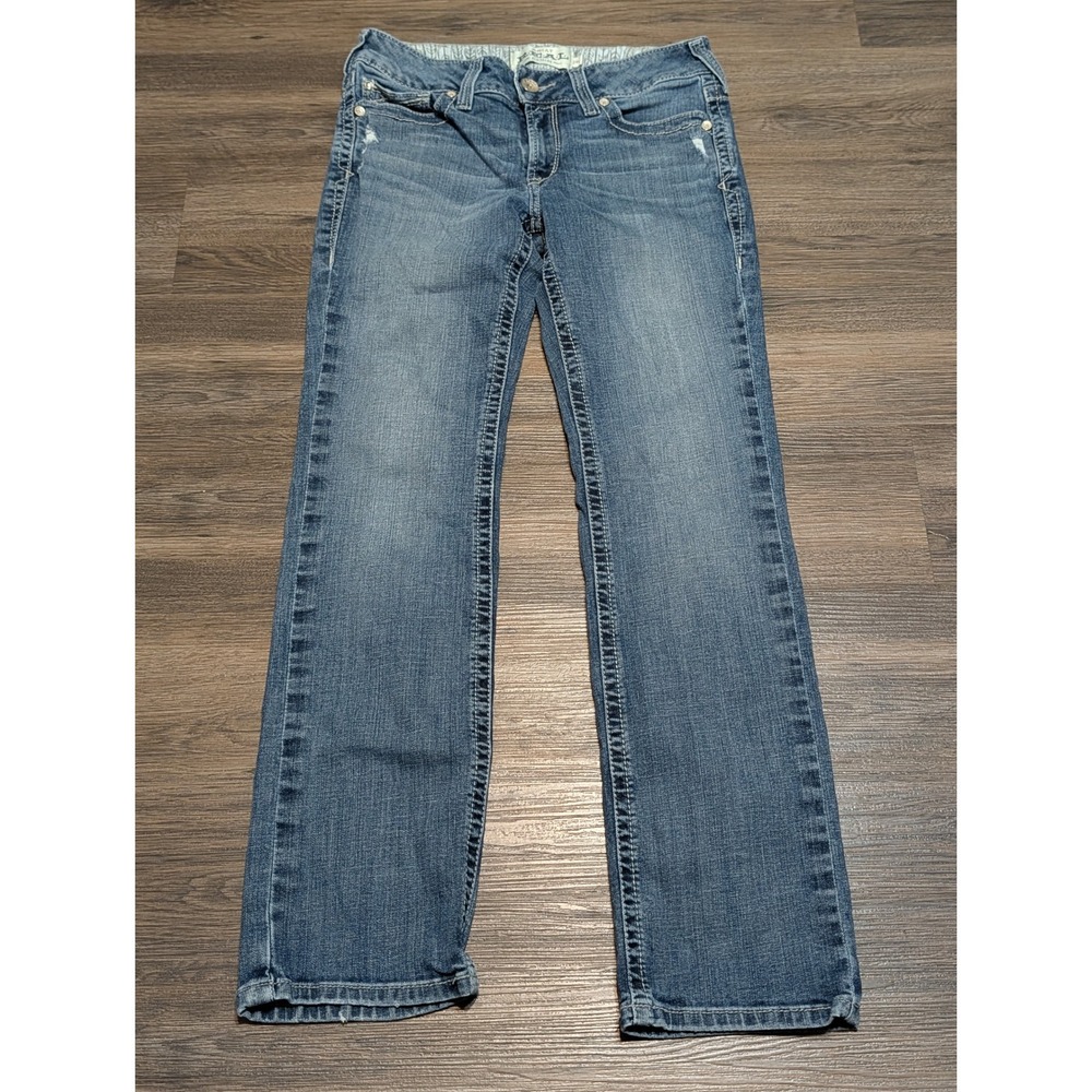 Ariat REAL Denim Women 29S Medium Wash Straight Leg Riding Jeans Blue Contrast